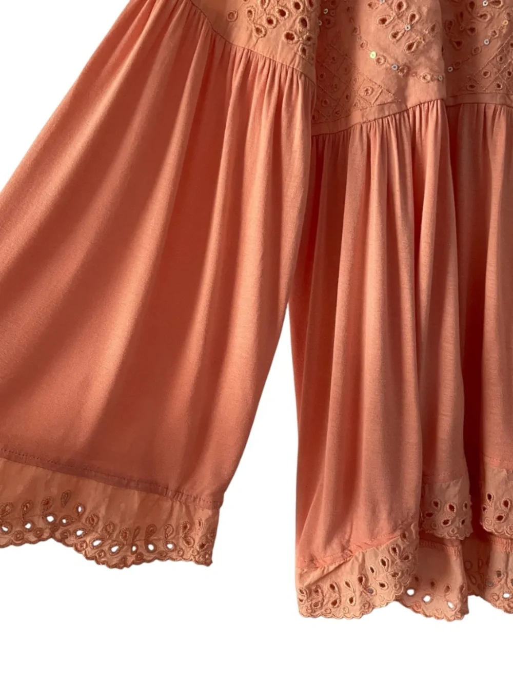 Free People Sea of Love Peach Eyelet Bell Sleeve Top